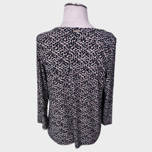 Nine West Womens Large Blouse Polyester Cheetah Print Brown White Black - Picture 6 of 9